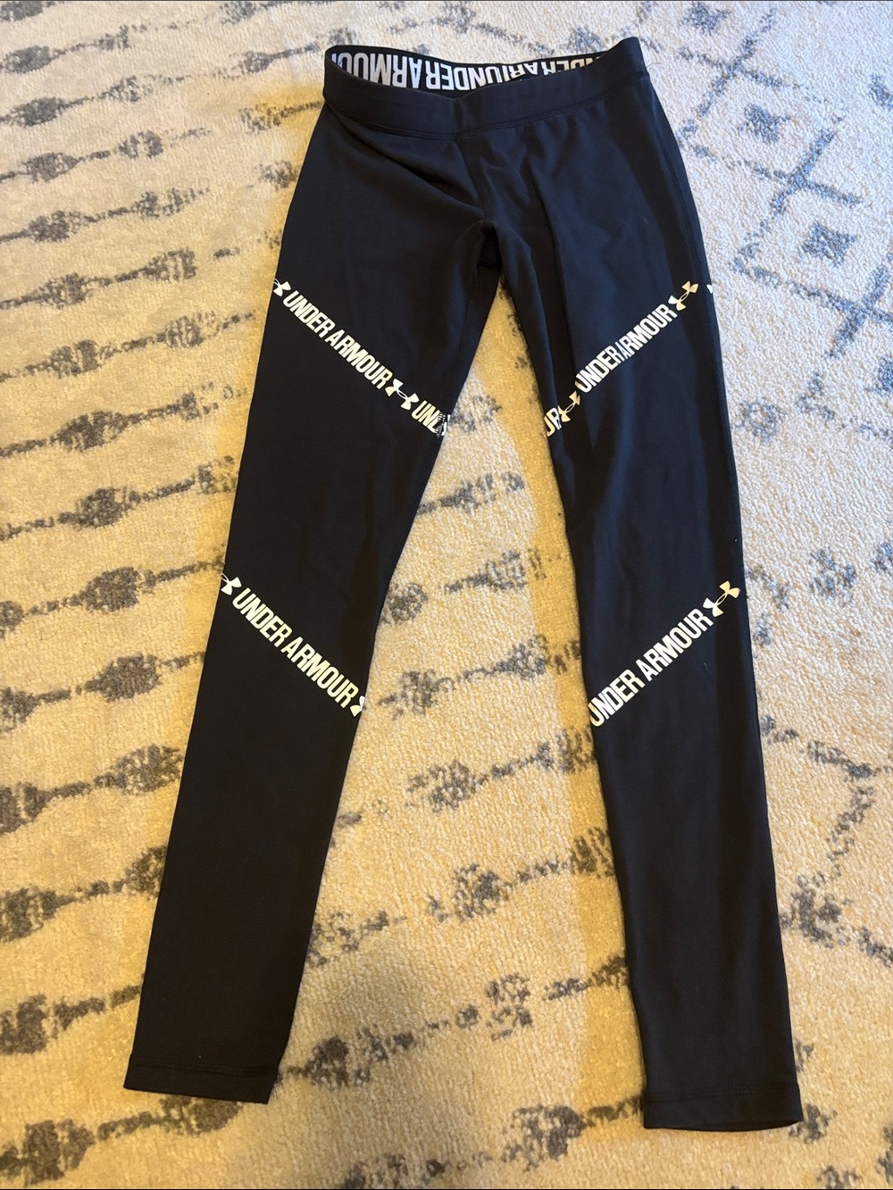 Under Armour Black Leggings with White Logo Bands